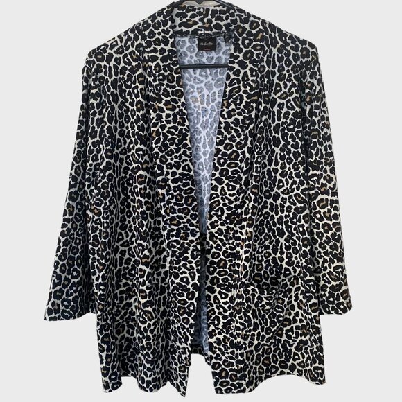 Rafaella Open-Front Leopard Print Cardigan Sweater Women's XL Comfort Casual Fit - Picture 1 of 12